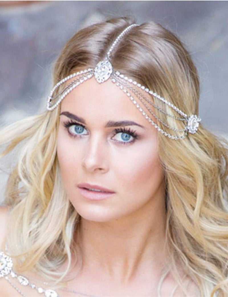 Missgrace Women Dainty Bohemian Rhinestones Head Chain Hair Accessories for Bridal - Image 3